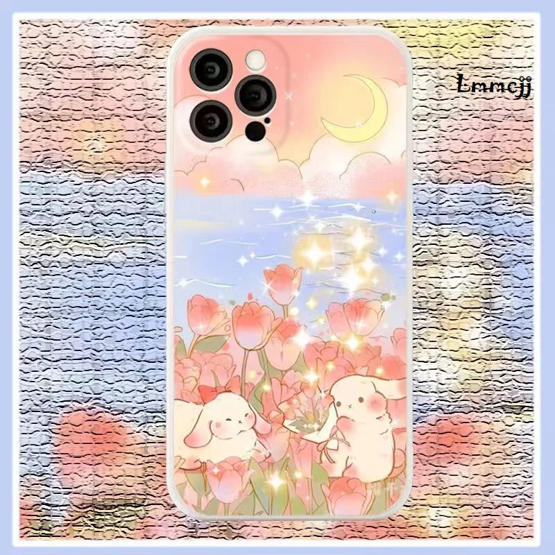 

Lmmcjj Flower Rabbit Phone Case For Samsung Galaxy S21 S22 S23 Plus A13 A22 A31 A53 5G A23 A54 A52 Note 20 Silicone iPhone Cover