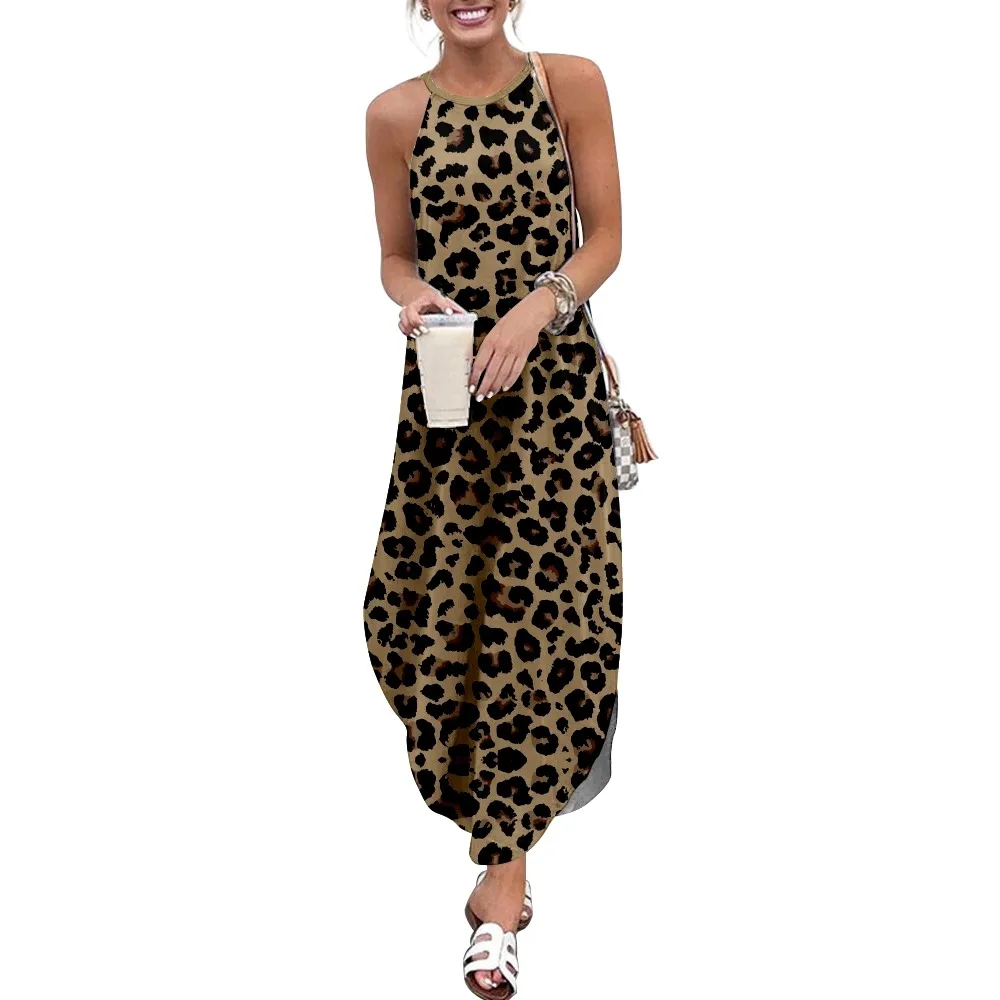 

Сексуальное женское платье-слинг с леопардовым принтом, Кара 2022, повседневное модное Летнее Длинное Платье на бретельках