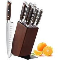 7pcsset kitchen cutting tool block with german 1 4116 stainless steel blade wood handle and rubberwood block