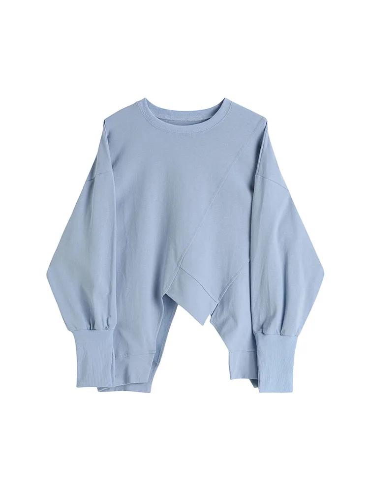 

Asymmetrical Sweatshirts Korean Fashion Crewneck Hoodies Women Lace Up Crop Tops T-shirt Pullovers Autumn 2022 Trendy Clothes