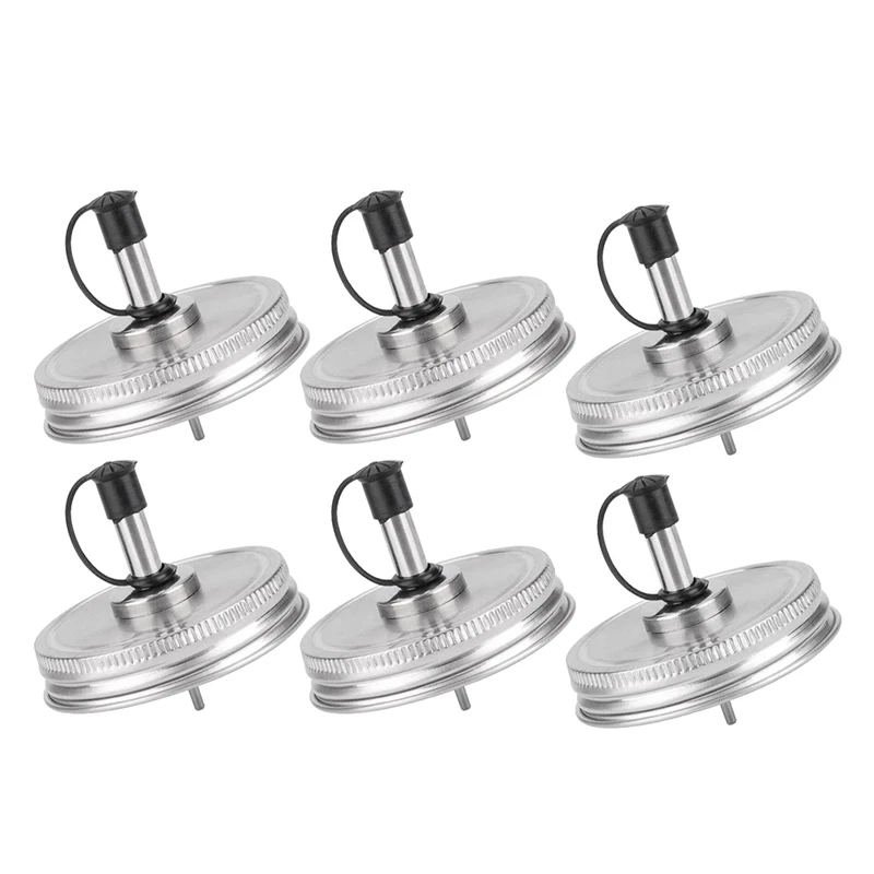 

6PCS Stainless Steel Regular Mouth Mason Jar Pour Spout Lids with Plastic Caps for Olive Oil Cocktail Dispenser 70mm