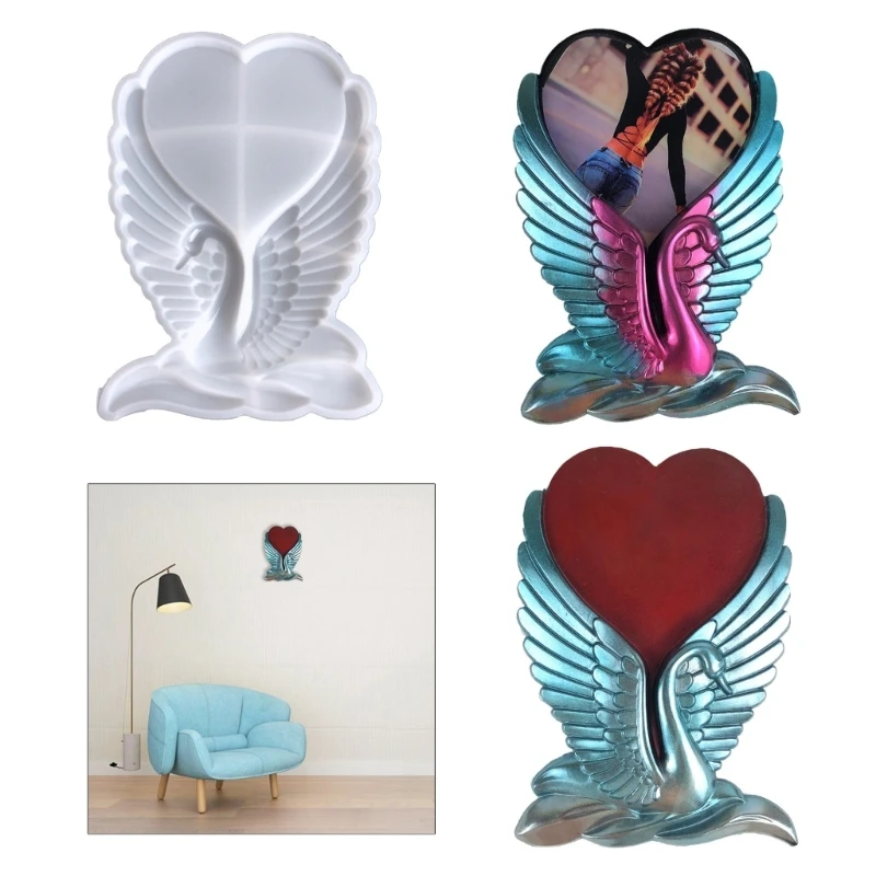

Swan-Wings Silicone Epoxy Mold with Base Stand for Resin Casting Craft DIY Art Picture Photo Frame Desktop Decoration
