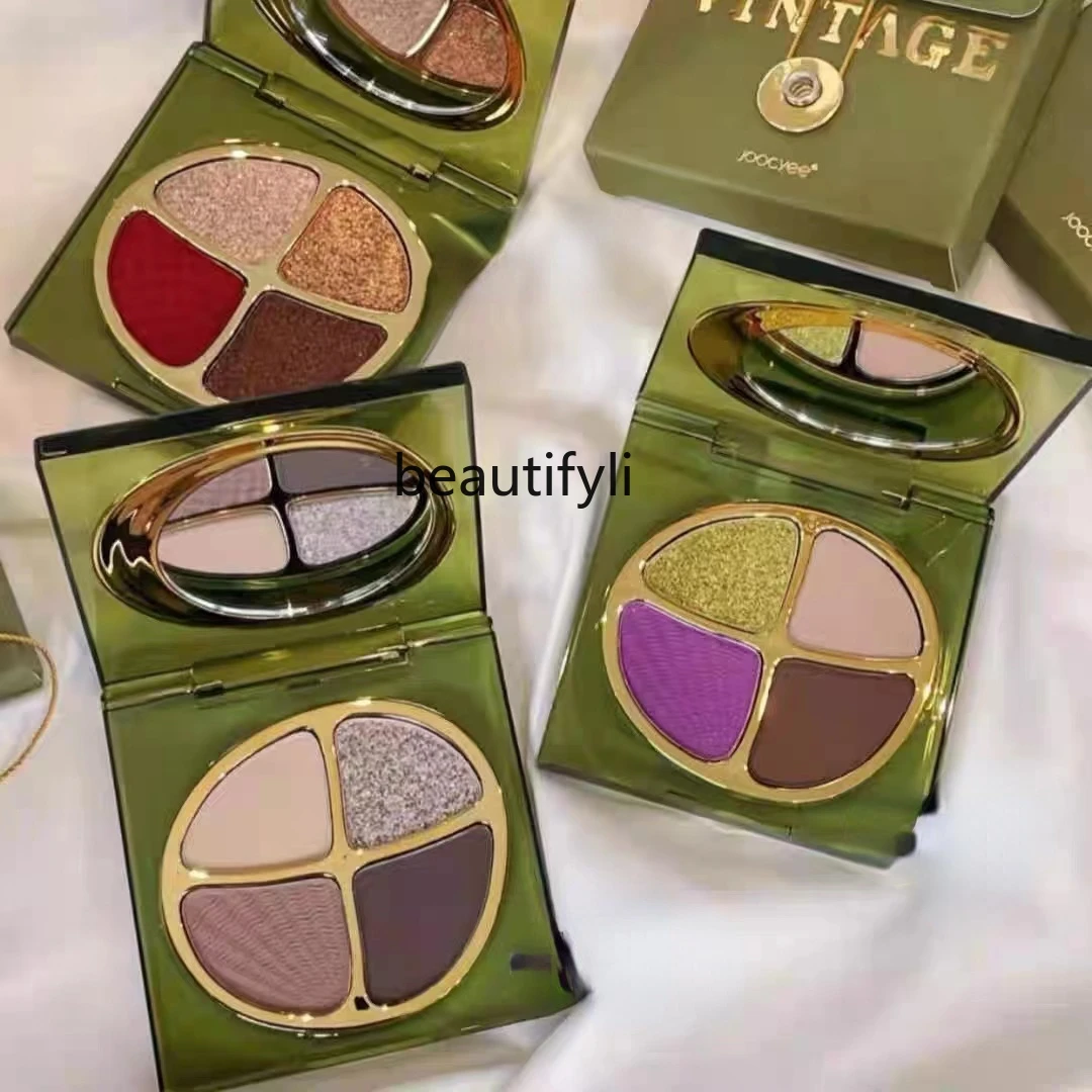 

ZqFermented цветные Четыре Цвета Тени для век Палитра маття зеленый винтажный путешествия окрашенный жемчуг F07 пьяная золотая пластина