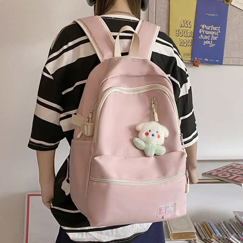 

2023 Cool Girl Boy Nylon School Bag Women Solid Color Laptop College Backpack Female Leisure Travel Book Bag Ladies Men Fashion