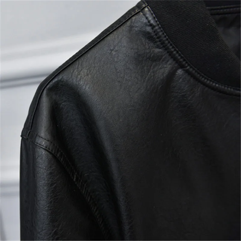 2023 loose version of single breasted leather women's baseball clothes leather jacket short style stand-up collar coat