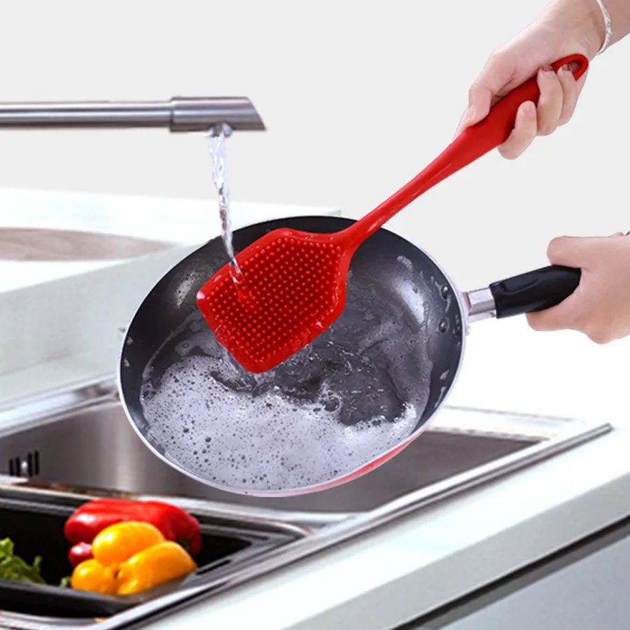 

Silicone world Silicone Dishwashing Brush Long-handled Pot Pan Brushes Multipurpose Kitchen Dish Pan Cleaning Tools Kitchen Tool