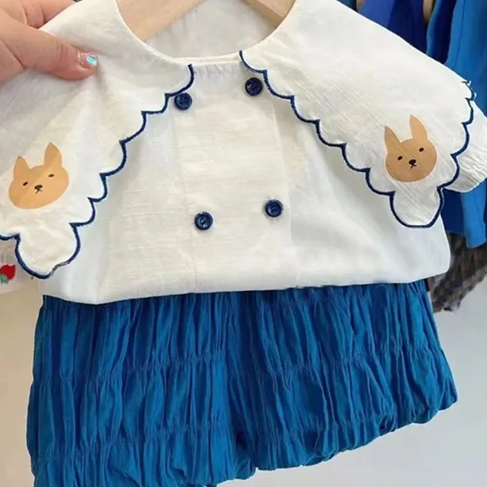 

Детский костюм Keelorn, летние топы для девочек, новинка 2022, шорты с мультяшным принтом кролика, рукава, топы, футболки, детская одежда, наряды дл...