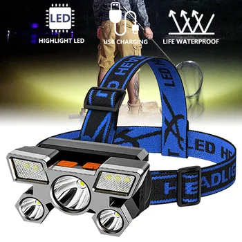 Led Five-Head Headlight Strong Light Super Bright Rechargeable Fishing Lamp Long-Range Head-Mounted Mine Lamp Flashlight 1