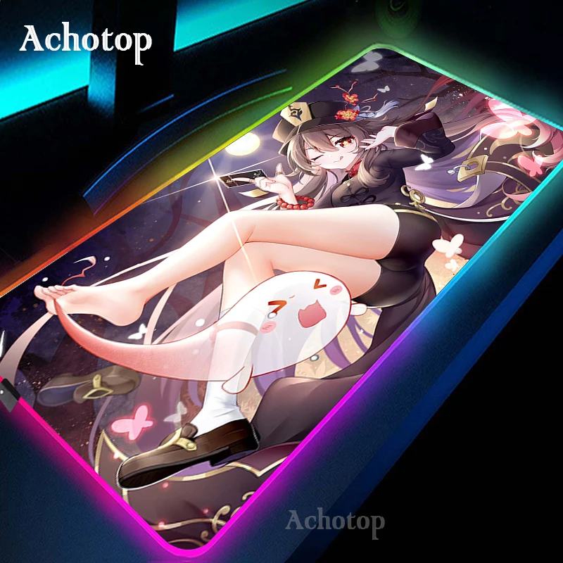 hu tao genshin impact 80x30cm computer gaming mouse pad rgb pc laptop gamer mousepad anime antislip large led carpet mat backlit free global shipping