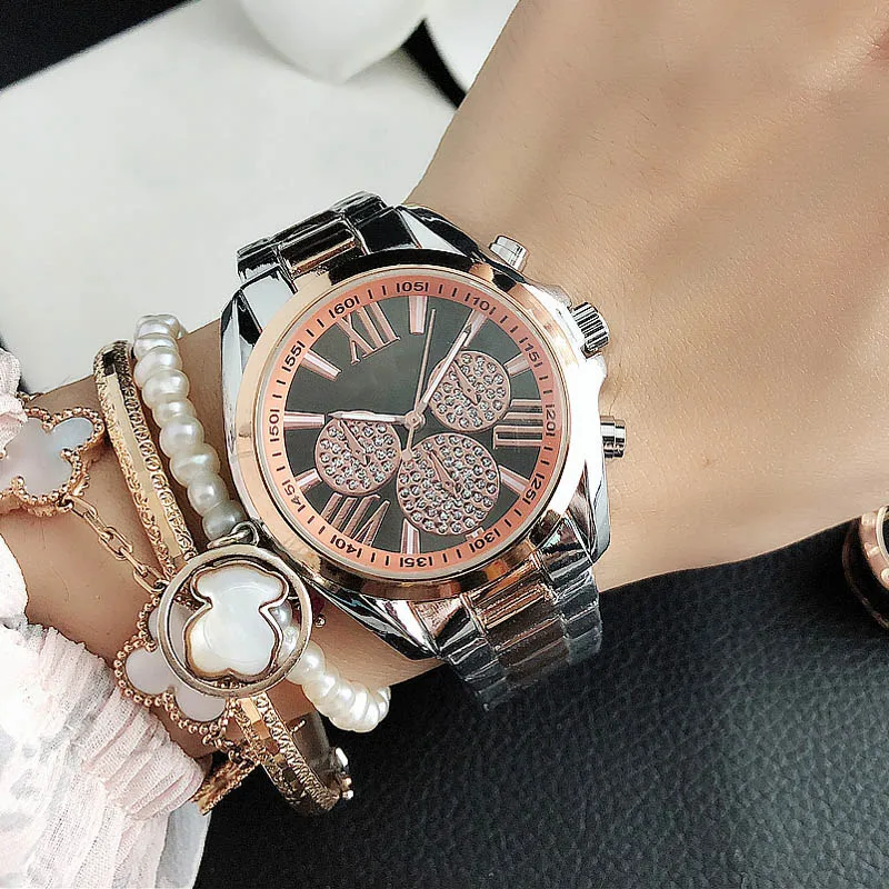 Brand Wrist Watches Women Girl Ladies Crystal Style Quartz Casual Steel Metal Band Clock m102