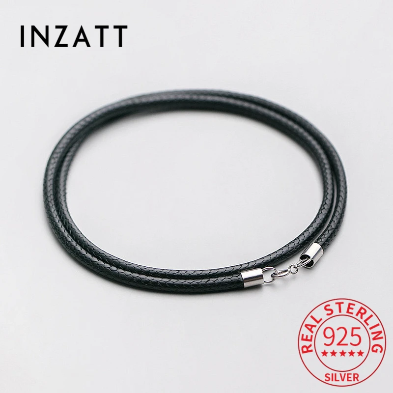 Чокер INZATT из настоящего серебра 925 пробы женский ожерелье черной кожи