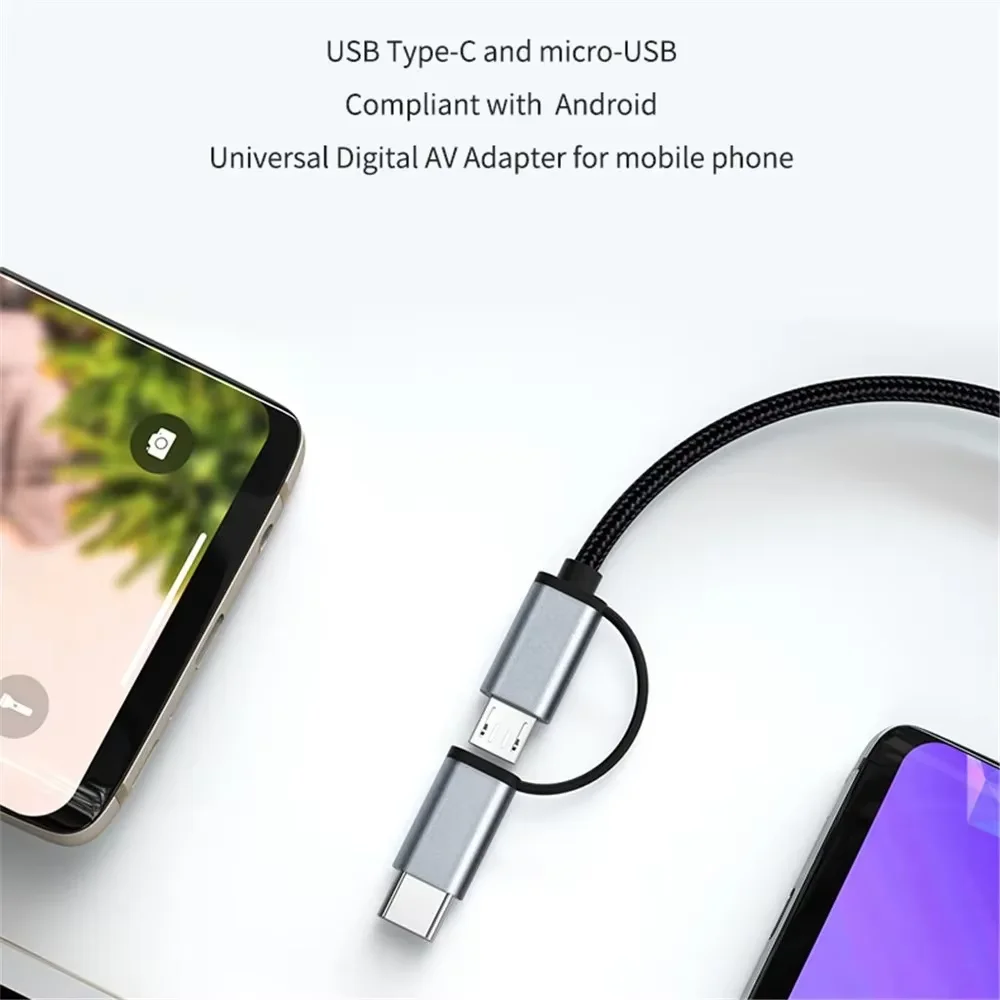 Фото Кабель KEBIDUMEI LD39 Wire HD Type C/Micro USB для HDMI-совместимых устройств, для потоковой передачи видео на ТВ-приставку/донгл для телефонов и планшетов Android №4