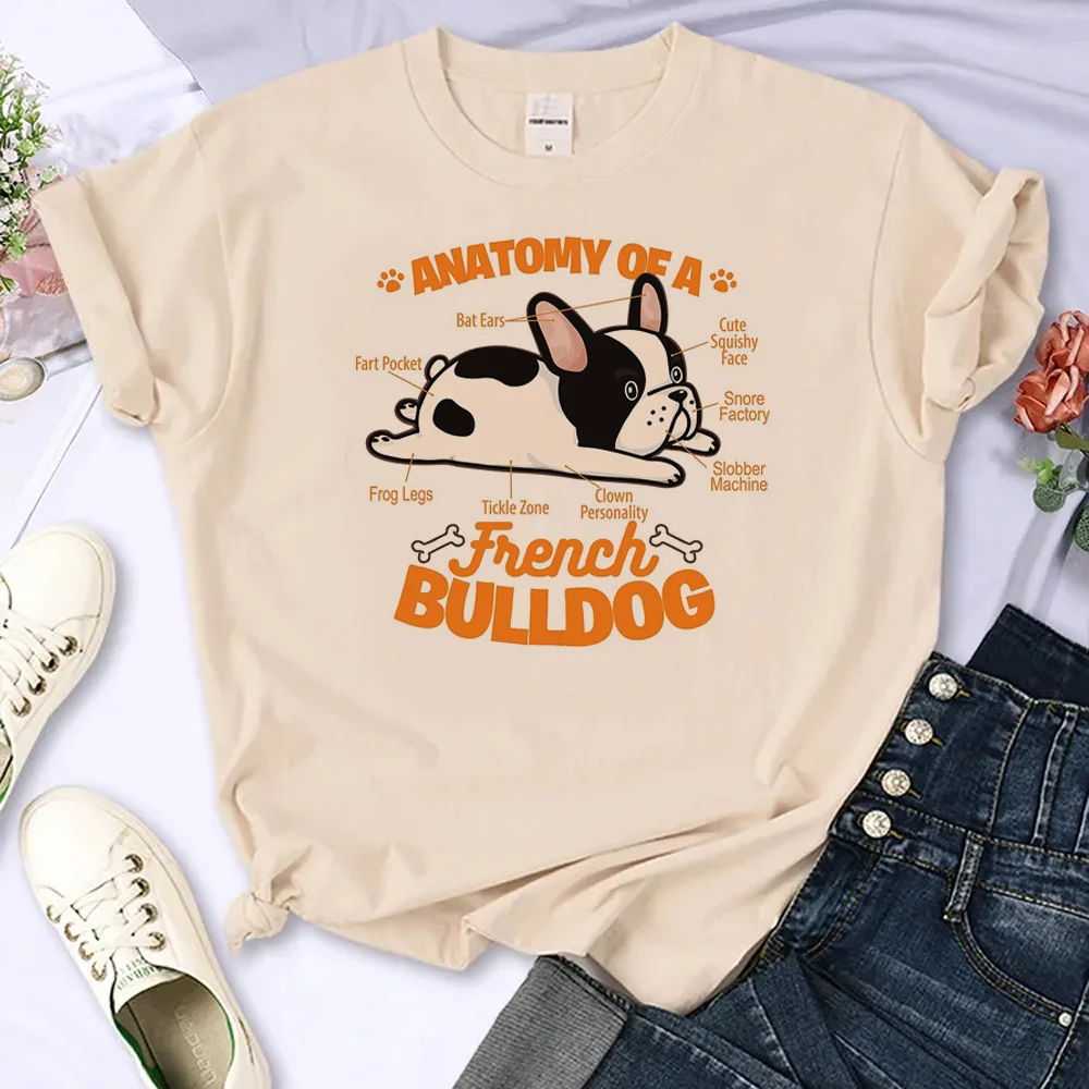 

French Bulldog t-shirts women Japanese designer graphic Tee female comic harajuku streetwear clothes