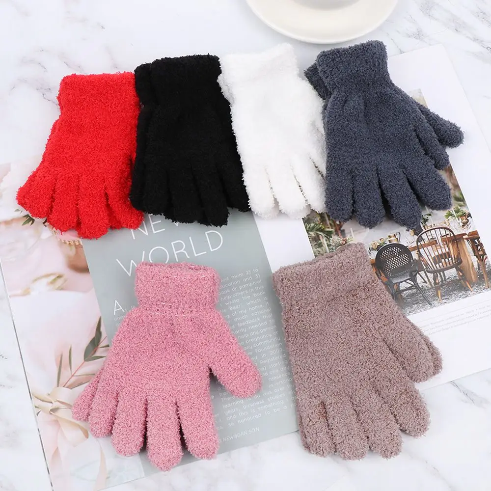 

Winter Soft Warm Baby Boys Girls Lovely Kids Gloves Coral Plush Mittens Candy Color Full Fingers