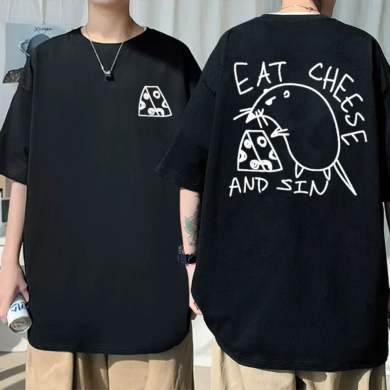 

Забавная футболка с принтом "съешь сыр и Sin", забавная футболка с рисунком мыши, мужские хлопковые футболки, модные мужские и женские футболки оверсайз с коротким рукавом