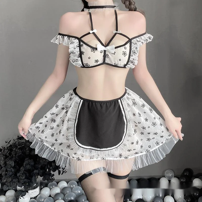 

Erotic New Fantasias Sexy Lingerie Floral Suspender Sweet Rabbit Girl Maid Cosplay Uniform Perspective Female Suit 9QAG