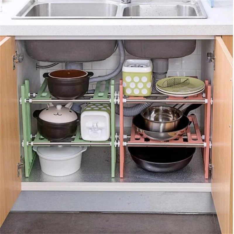 

Extendible Kitchen Rack Under Sink Storage Rack Shelf Cooker Pot Holder Cabinet Organizer Home Kitchen Organizer