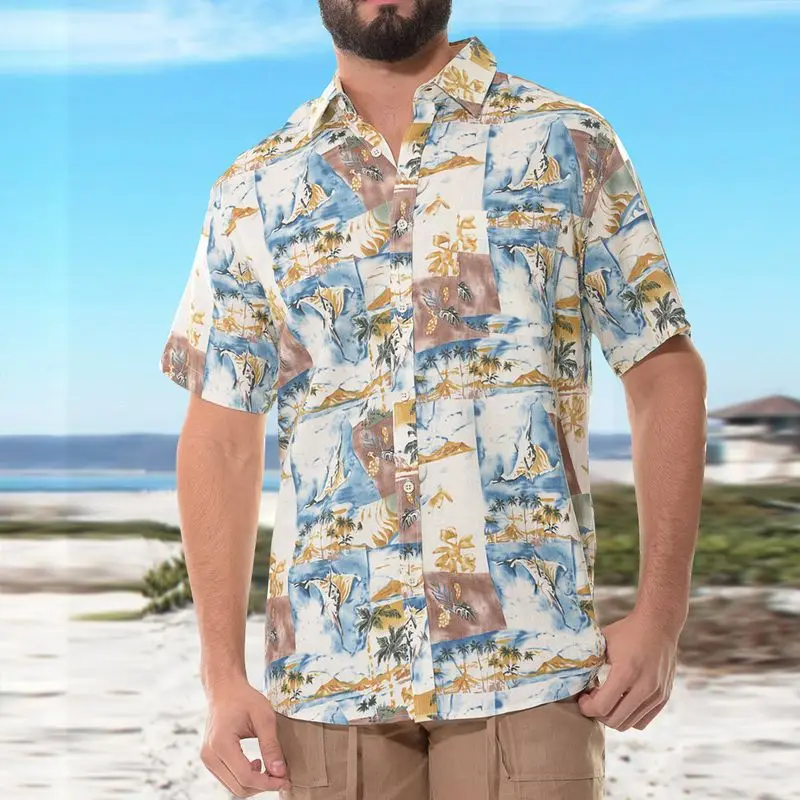 

2022 Summer New Shirt European Station Men's Casual Loose Top Simple Long Sleeve Printed Short Sleeve Shirt men