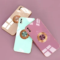 plating silicone phone case for iphone 11 12 13 pro max 12 xs max x xr 8 7 plus solid color metal ring holder soft phone cover