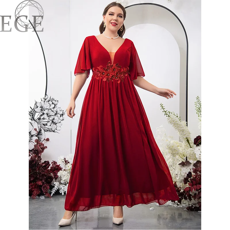 2023 Plus Size Chiffon Loose 5XL6XL Bridesmaid Evening Dress Chiffon V Neck Elegant Luxury Wedding Long Chiffon Dress Plus Size