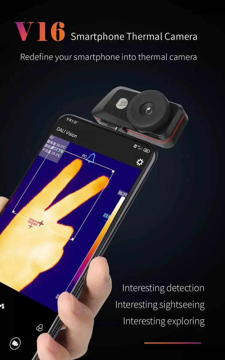 

DALI V16 smartphone thermal imaging camera Mobile Thermal Camera for Android Phone IP65 Industrial Inspection Heat Loss Detectio