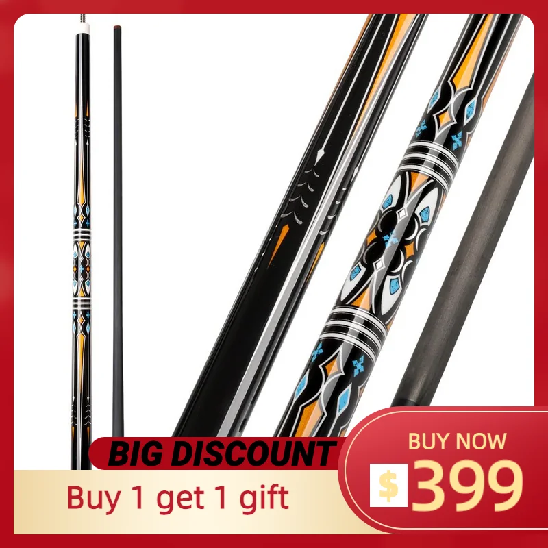 

Jflowers JF10-05 Billiard Carbon Fiber Pool Cue Stick 12.5mm Tip Technology Inlay Low Deflection Billiards Cue Kit