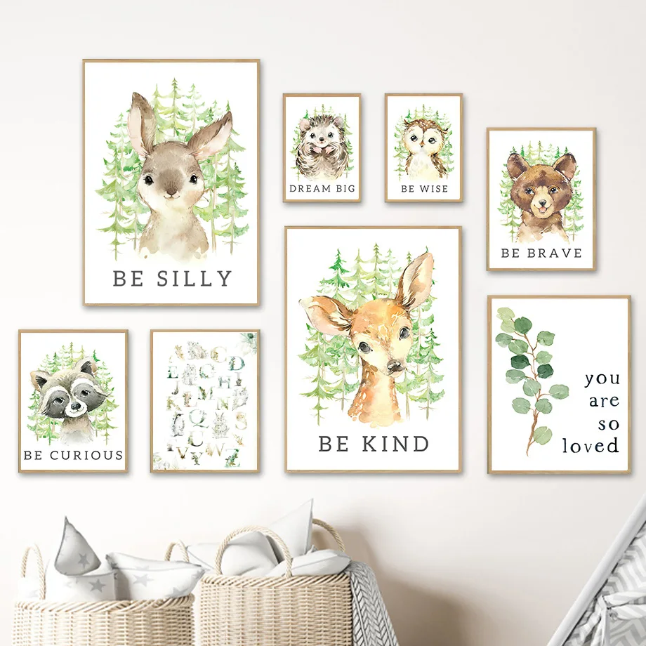 

Deer Rabbit Raccoon Hedgehog Owl Bear Nursery Wall Art Canvas Painting Nordic Posters And Prints Wall Pictures Kids Room Decor