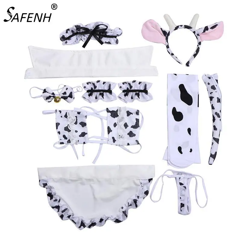 Cow Cosplay Costume Maid Lingerie Sexy Underwear For Women Lenceria Erotic Lingerie Sheer Halloween Role Play Costum Sexy Dress images - 6