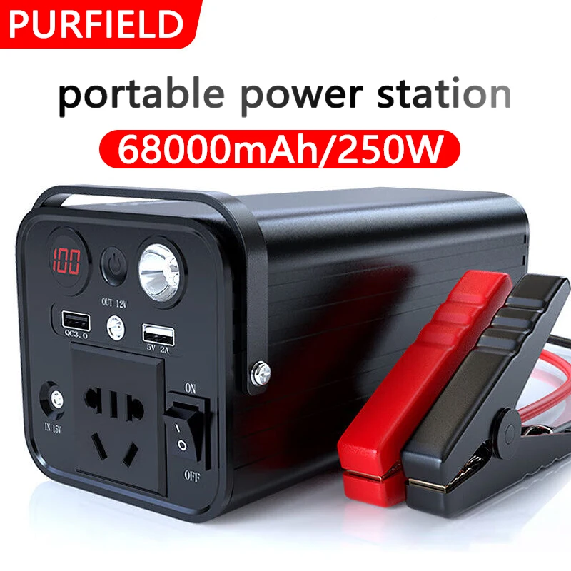 

PURFIELD 250 Вт портативная электростанция 68000 мАч генератор аварийный источник питания чистая Синусоидальная волна с автомобильным стартером в...