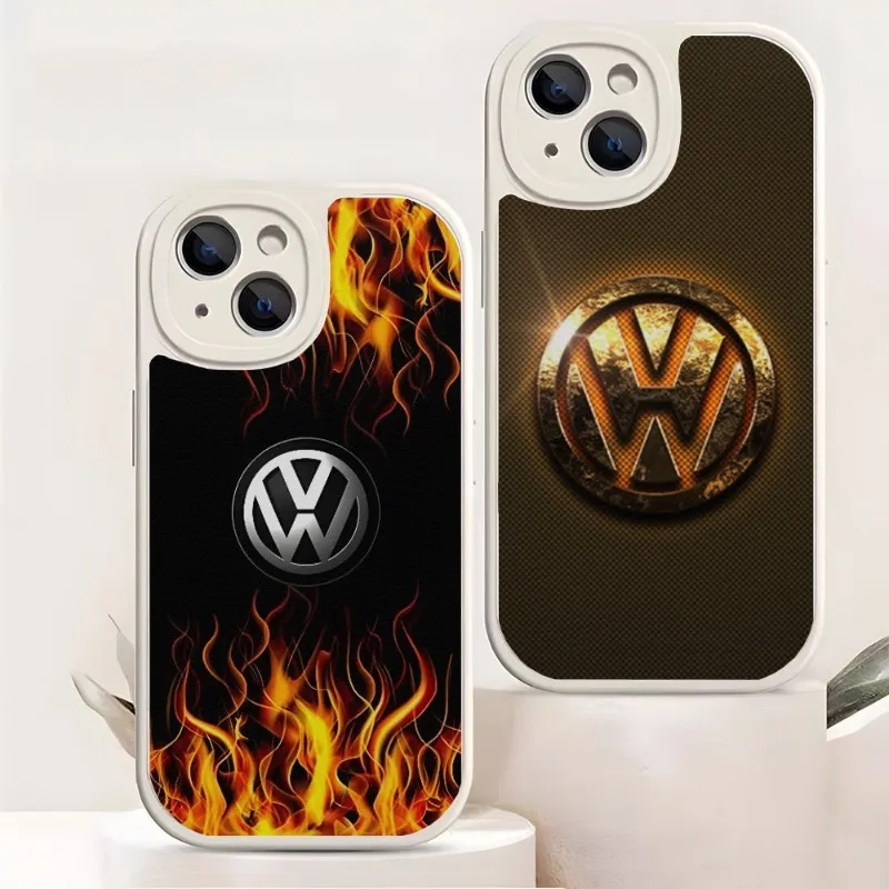 

Чехол для телефона с логотипом автомобиля Volkswagen, чехол из овечьей кожи для Iphone 14 Pro Max 13 11 12 Mini Xr X Xs 7 8 Puls Se, Роскошный чехол для мобильного телефона