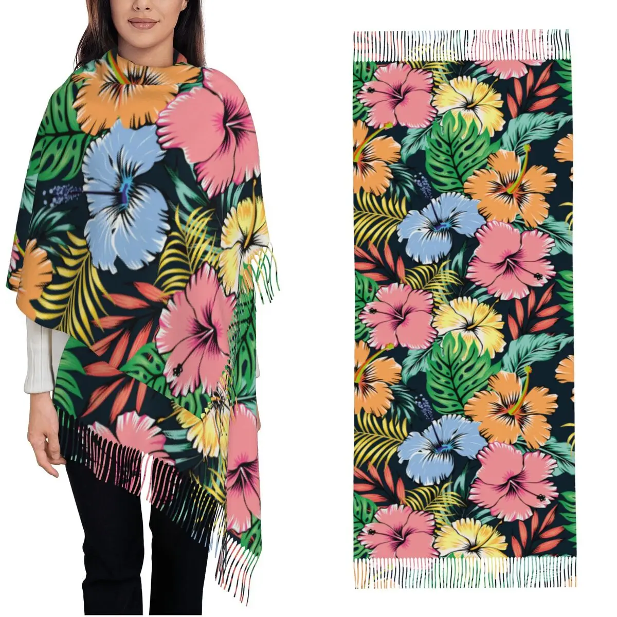 Гавайский шарф с цветами гибискуса для женщин зимние шали и накидка большие