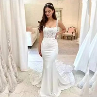 elegant mermaid wedding dress lace appliques bridal gown custom made