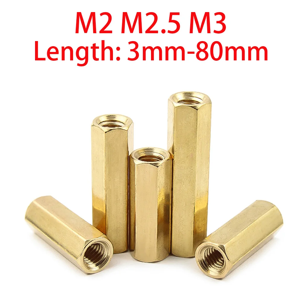 

3mm-80mm Female To Female Hex Brass Standoff Pillar Spacer M2 M2.5 M3 Double Pass Hexagon PCB Motherboard Hollow Thread Pillars