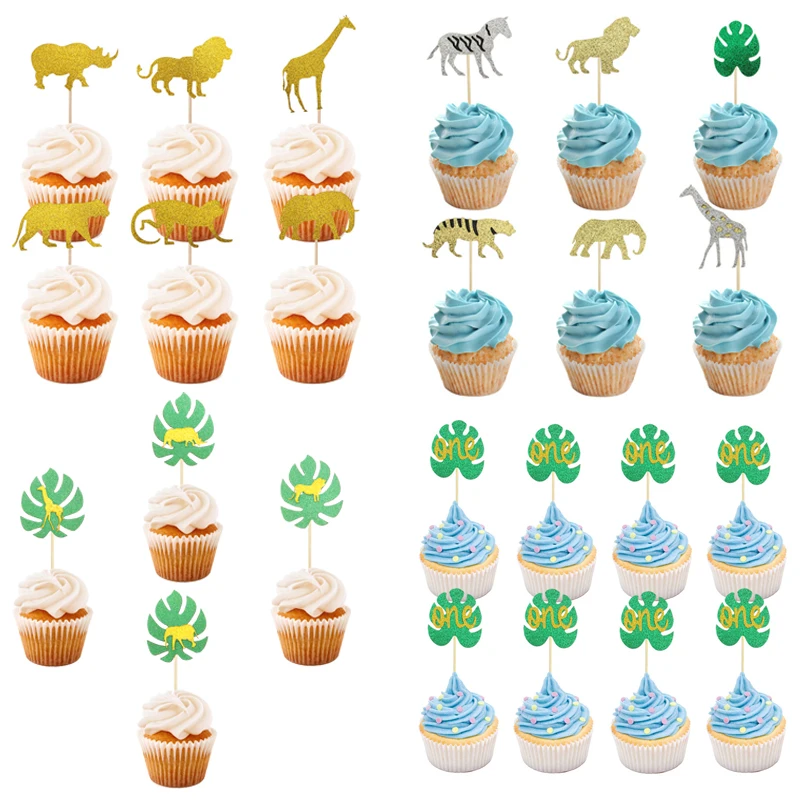 

Jungle Animal Cupcake Toppers Happy Birthday Party Decor Baby Shower Kids 1st Birthday Boy Girl 1 Year Anniversary Cake Supplies