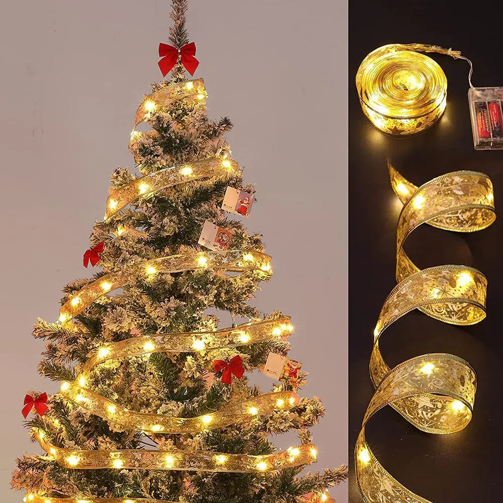 

LED Ribbon Lights Christmas Tree Decoration Flexible Bendable Ornaments DIY Lace Bows String Lights Home Decors For Navidad