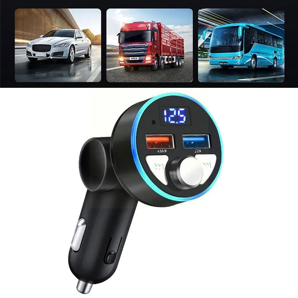 

Car Fm Transmitter Bluetooth 5.0 4.8a Quick Charge Receiver Voltmeter Player Dual Audio Mp3 Charger Car Usb Auto Handsfree M9g0
