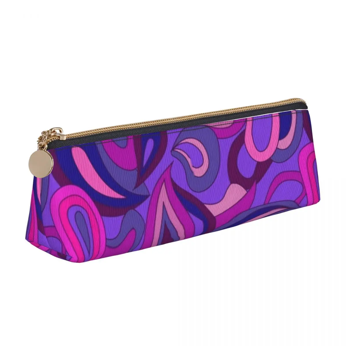 

Purple Paisley Print Leather Pencil Case Psychedelic Hippie College For Child Pencil Box Fashion Big Triangle Pen Organizer