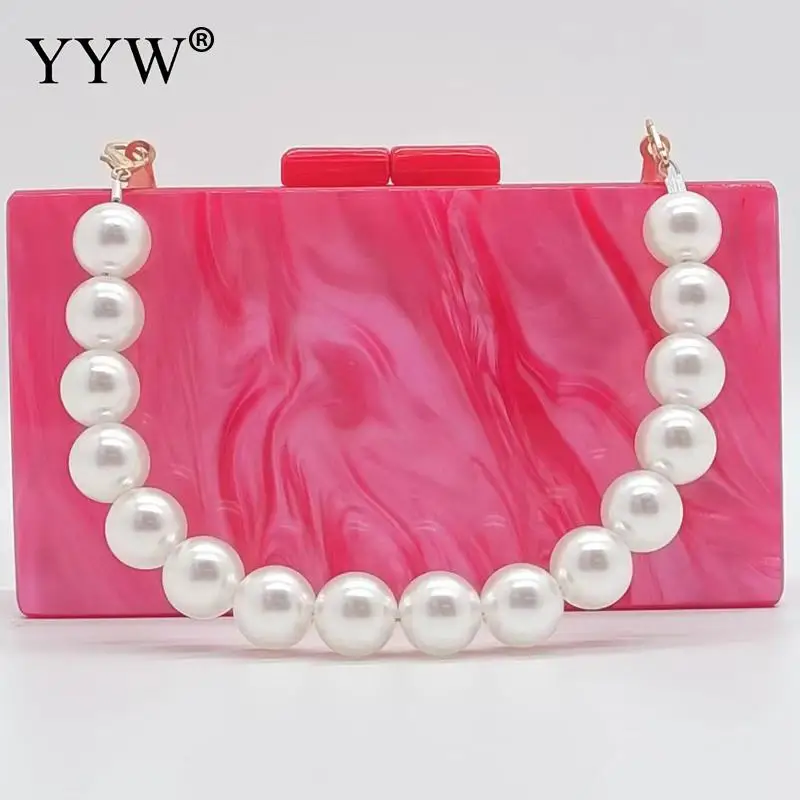 Fashion Marbling Women Acrylic Evening Clutch Bag Big Pearl Handle Colorful Painting Lady Banquet Wedding Cocktail Party Handbag