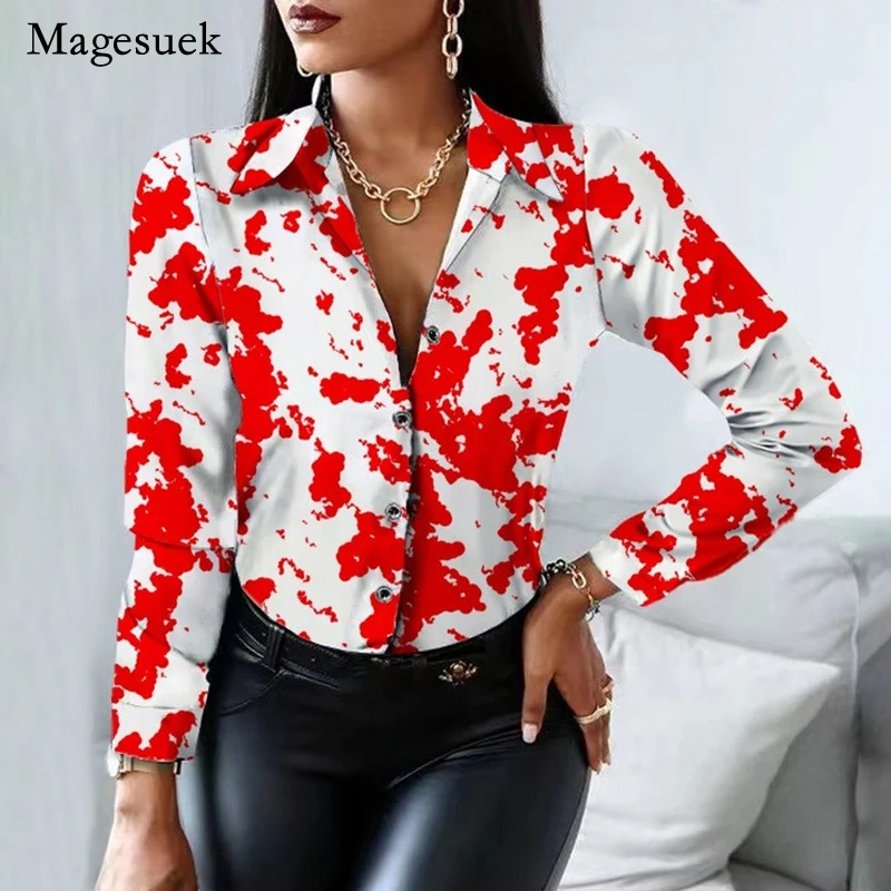 

Fashion Cow Pattern Long Sleeve Dot Print Shirt 2022 Spring Autumn New Long Sleeve Tops Women Blouse Button Clothes Blusas 22553