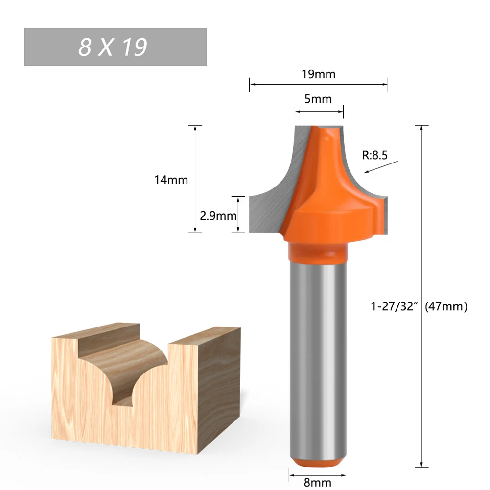 

1pc 8mm Shank Corner Round Over Router Bit Carbide Engraving Milling Cutter For Wood Engraving Chamfer Trimming Woodworking Tool