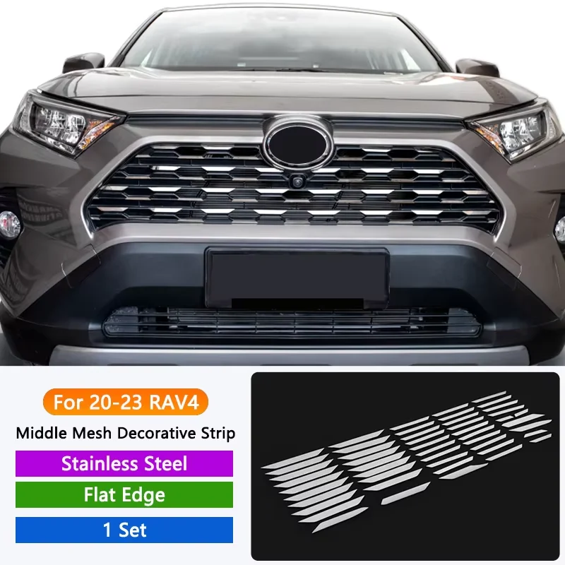 

QHCP декоративная наклейка на переднюю решетку, корпус, центральная решетка из нержавеющей стали, модифицированные внешние накладки для Toyota RAV4 20-23, аксессуары