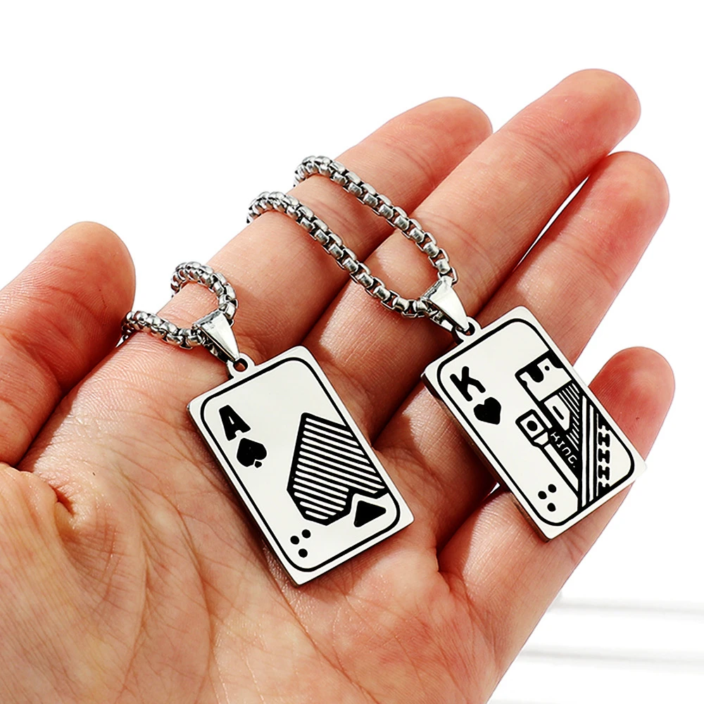 Men Statement Poker Lucky Ace Of Spades Pendant Necklace Red Black Silver Color Stainless Steel Jewelry Fortune Playing Cards
