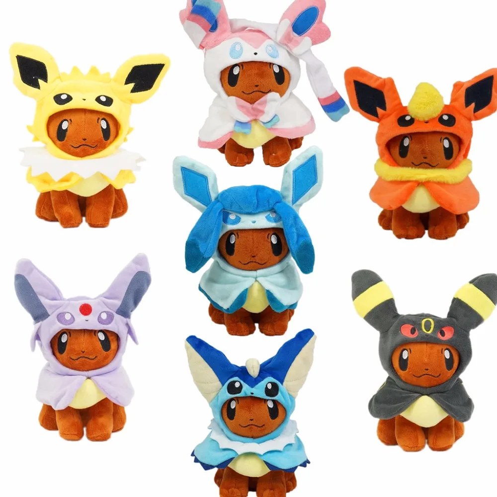 7 Styles Cute Eevee Pokemon Plush Toys Eevee Poncho Umbreon Espeon Jolteon Vaporeon Sylveon Flareon Plush Doll Stuffed Toys