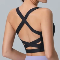 cross back yoga sports shockproof run female bra clothing women gym bralette backless fitness ladies solid color with chest pad