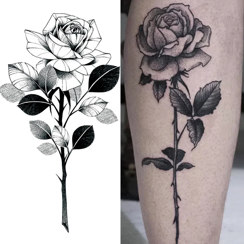 

1PCS Black Rose Moon Tattoo Sticker Festival Party Bikini Women Girls Body Leg Arm Makeup Waterproof Temporary Realistic Sticker