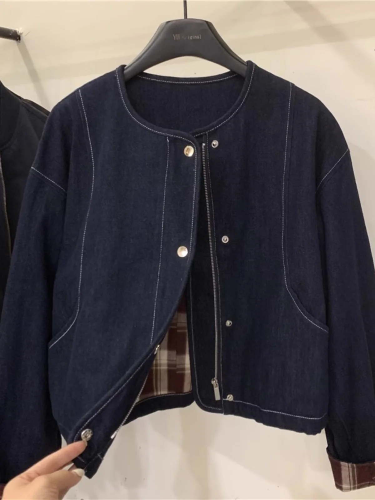 Hong Kong Sle Retro Denim Short coat Women 2024 Autumn New Korean Casual Loose Temperament Slimming Jacket Top