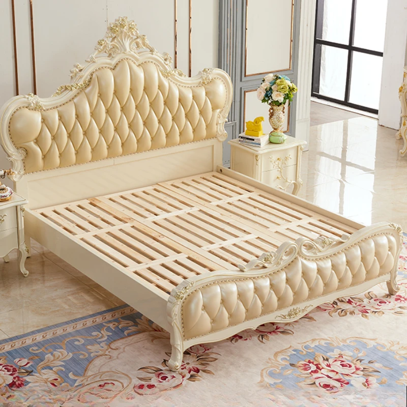 Кожаная двуспальная кровать принцессы King современный роскошный дизайн каркасы