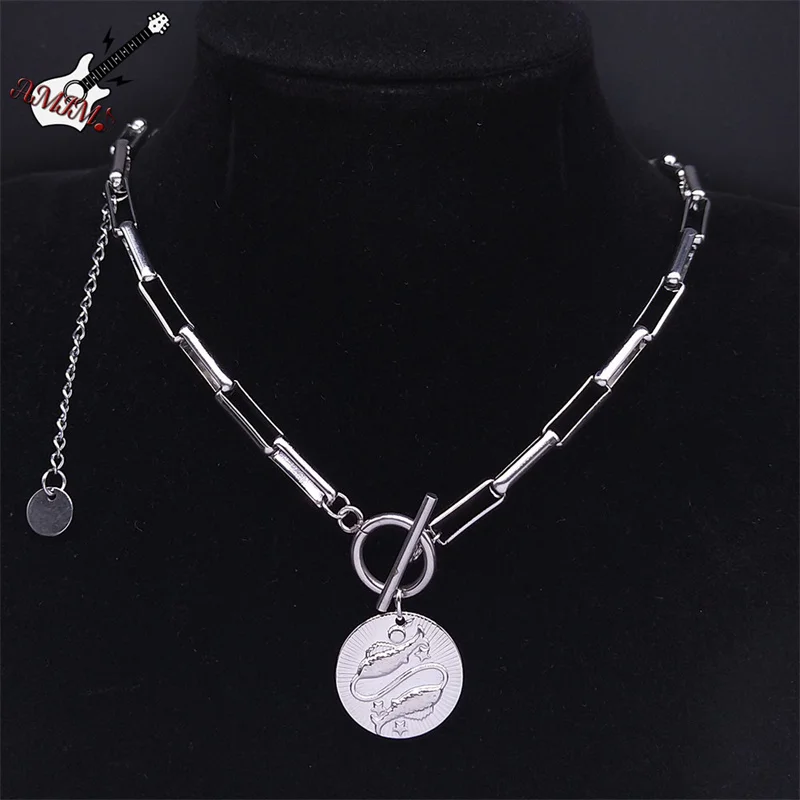 

Zodiac Sign Pisces Necklace Stainless Steel Silver Color Constellation Choker Necklaces Birthday Gifts Jewelry collar NY04S06