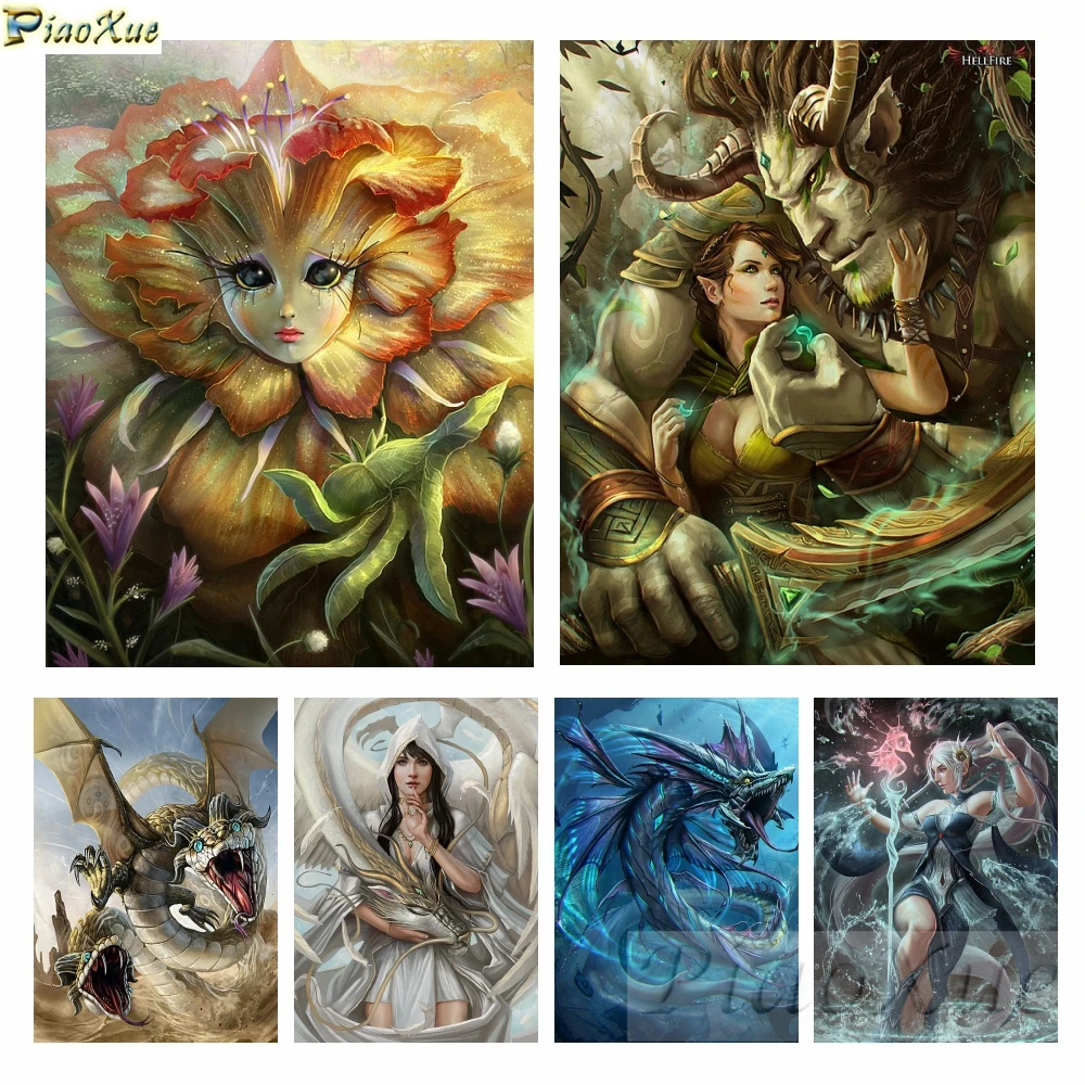 Diy Fantasy Art Diamond Painting Dragon Werewolf Mosaic Drills Elf Fairy Beast Cross Stitch Kit Wall Picture Home Decor Craft