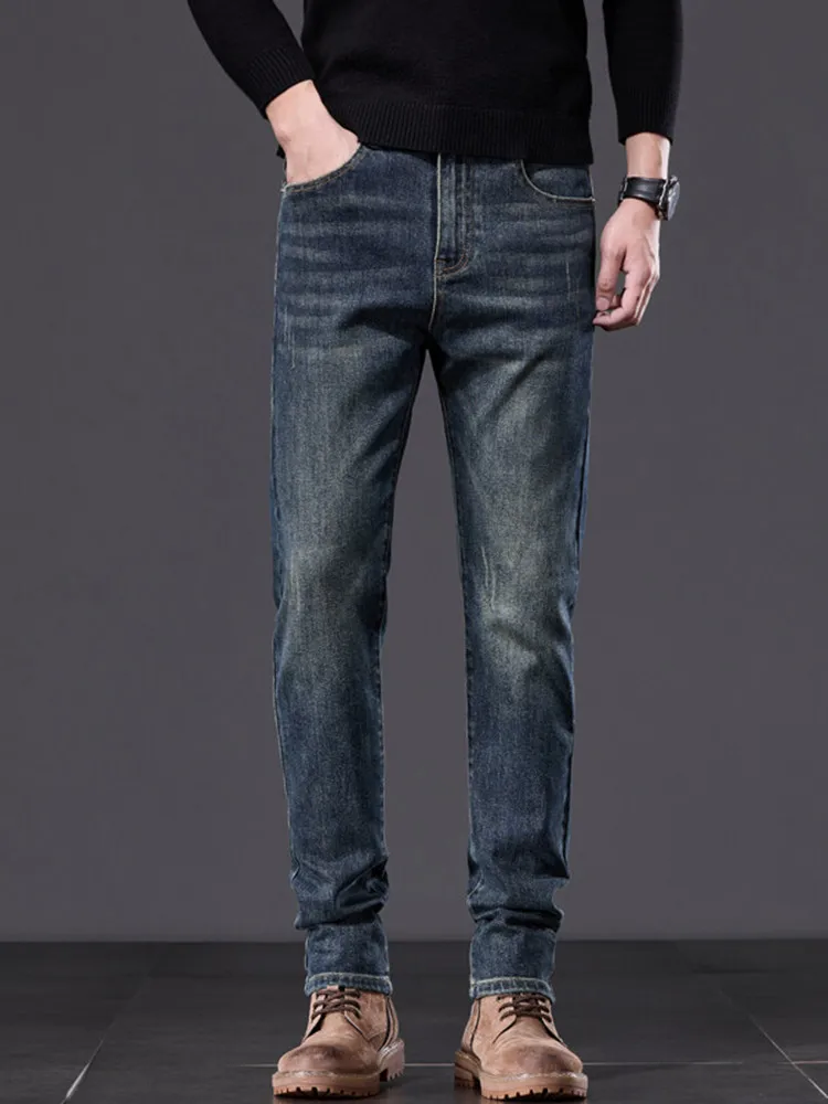 2024 весна и осень новые модные однотонные прямые эластичные джинсы в стиле ретро